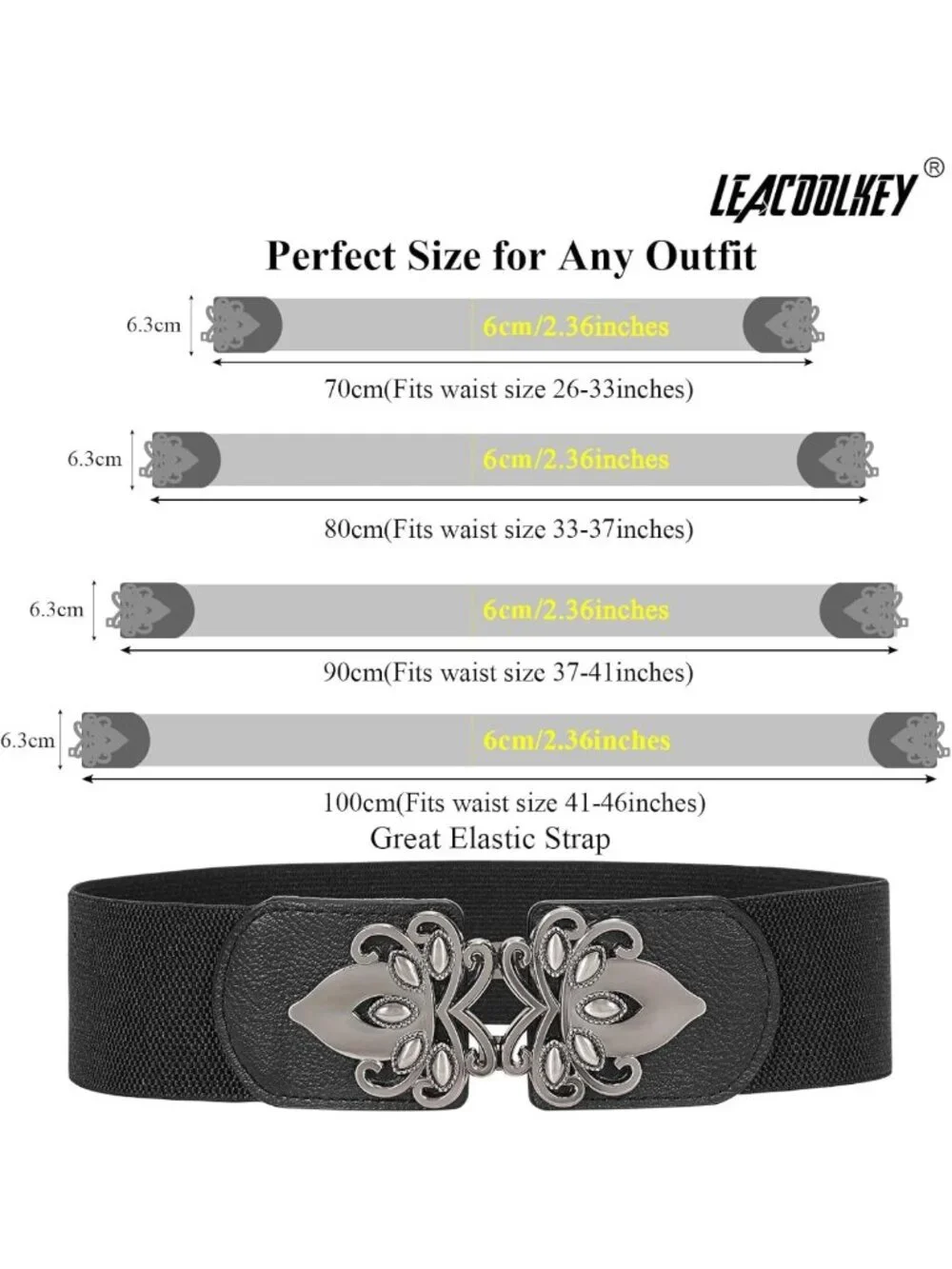 4 Pack Women's Wide Elastic Waist Belts - Plus Size Vintage Stretch Retro Buckle